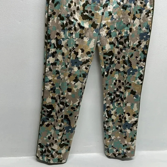 Tory Burch Dress Pants Floral Camouflage Colorful Cotton Stretch Logo Size 8 - Picture 3 of 12